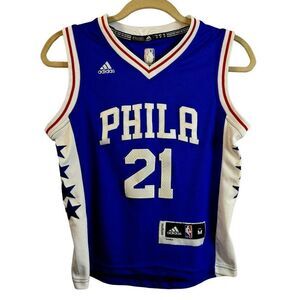 Adidas NBA Joel Embiid #21 Mens Basketball Jersey Philadelphia Sizers Y2K Sz M